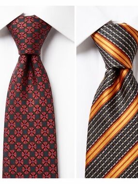 COOGI Red/Purple Medallion Micro-Pattern Tie & Diagonal Stripe Pattern Tie (2)